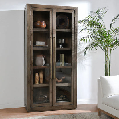 Tristan 45" Wood & Glass 2 Door Oak Cabinet - Espresso