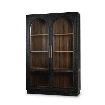 Bellamy 55" Tall 2 Door Glass Shelf Cabinet - Vintage Black + Straw Wash