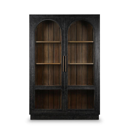 Bellamy 55" Tall 2 Door Glass Shelf Cabinet - Vintage Black + Straw Wash