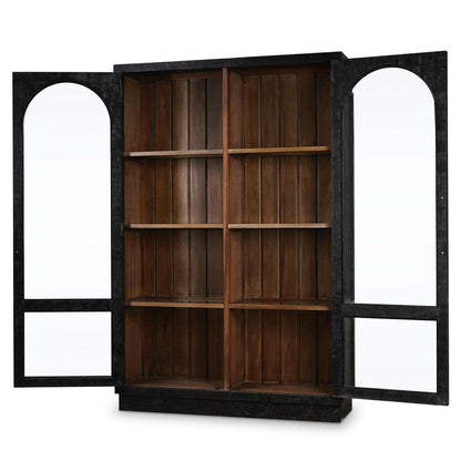 Bellamy 55" Tall 2 Door Glass Shelf Cabinet - Vintage Black + Straw Wash