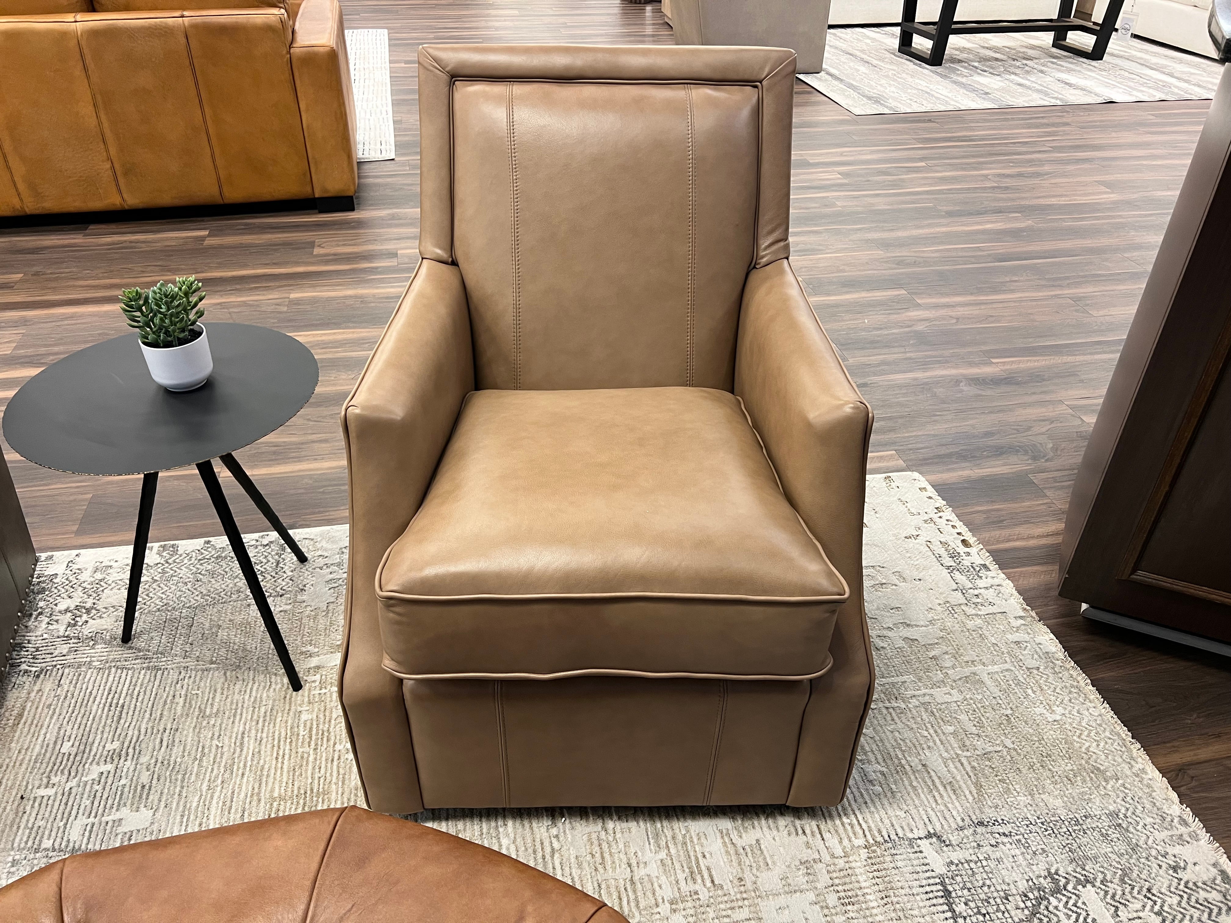 Davenport 30" Slope Arm Top Grain Leather Swivel Club Chair -  Ranchero Malt