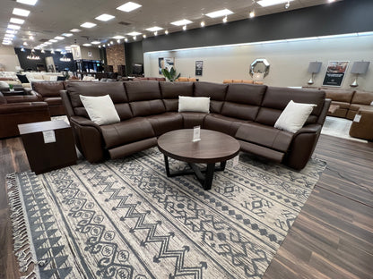 Horace 110” x 108” Top Grain Leather Power Motion Reclining 5 Seat Sectional -  Brompton Brown