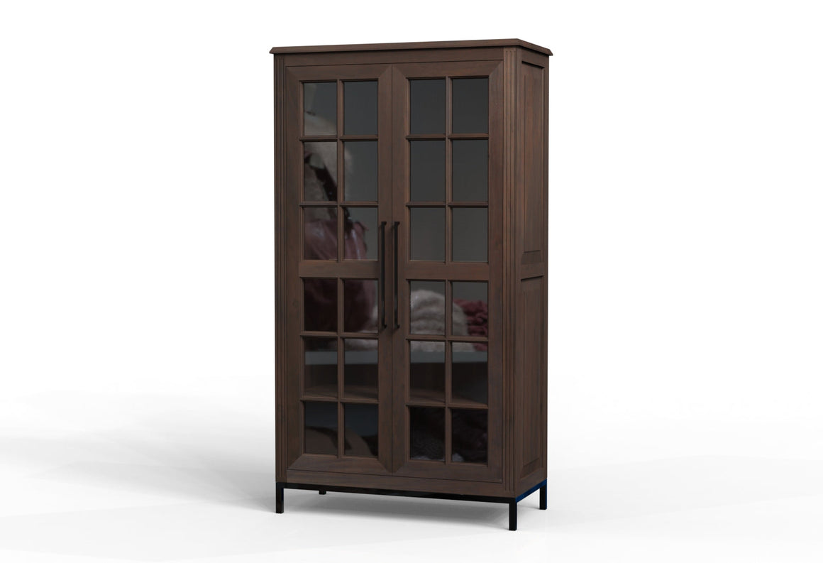Atwell 40" 2 Door Glass Front Cabinet - Natural + Black