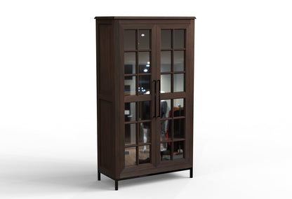 Atwell 40" 2 Door Glass Front Cabinet - Natural + Black