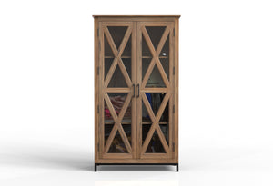 Wesley 40" 2 Door Glass Front Tall Cabinet - Natural + Gray