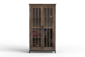 Walter 40" 2 Door Glass Front Tall Cabinet - Natural + Smoke