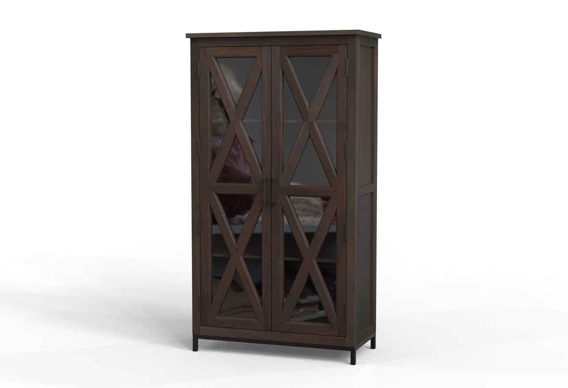 Wesley 40" 2 Door Glass Front Tall Cabinet - Natural + Black