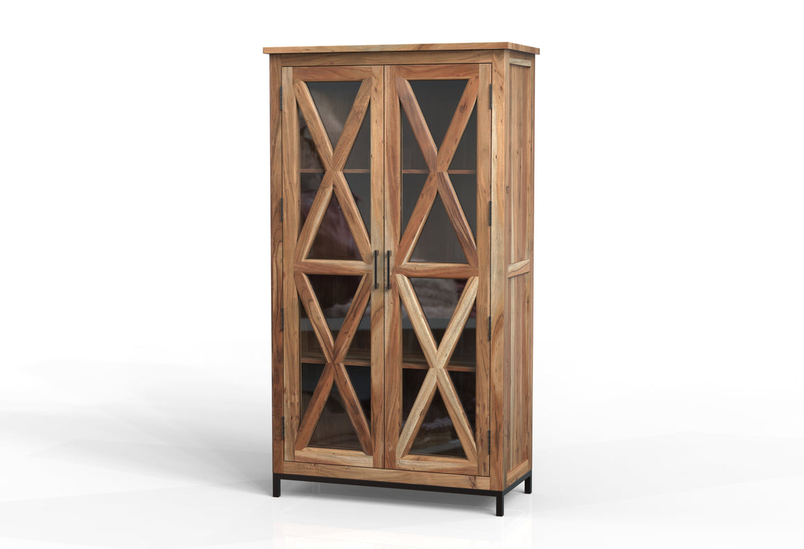 Wesley 40" 2 Door Glass Front Tall Cabinet - Natural