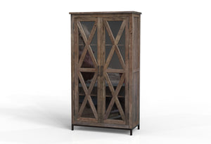 Wesley 40" 2 Door Glass Front Tall Cabinet - Natural + Smoke