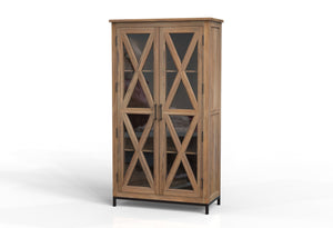 Wesley 40" 2 Door Glass Front Tall Cabinet - Natural + Gray