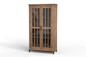 Walter 40" 2 Door Glass Front Tall Cabinet - Natural + Gray