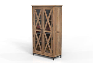 Wesley 40" 2 Door Glass Front Tall Cabinet - Natural + Gray