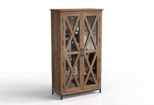 Wesley 40" 2 Door Glass Front Tall Cabinet - Natural + Gray