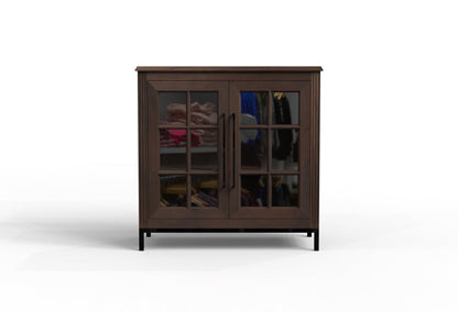 Atwell 40" 2 Door Glass Front Cabinet - Natural + Black