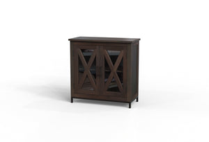 Wesley 40" 2 Door Glass Front Cabinet - Natural + Black