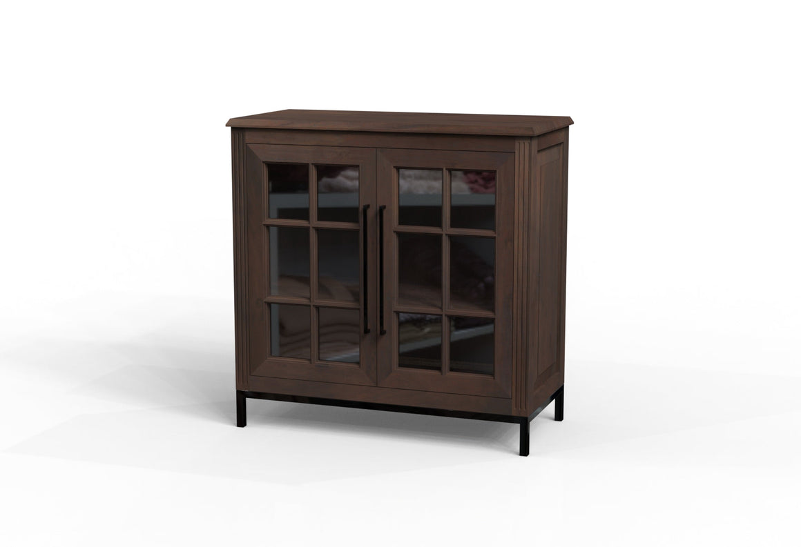 Atwell 40" 2 Door Glass Front Cabinet - Natural + Black