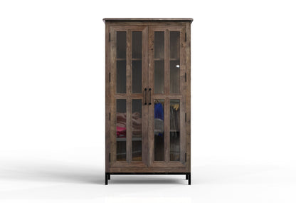 Tomas 38" 2 Door Glass Front Cabinet - Natural + Smoke