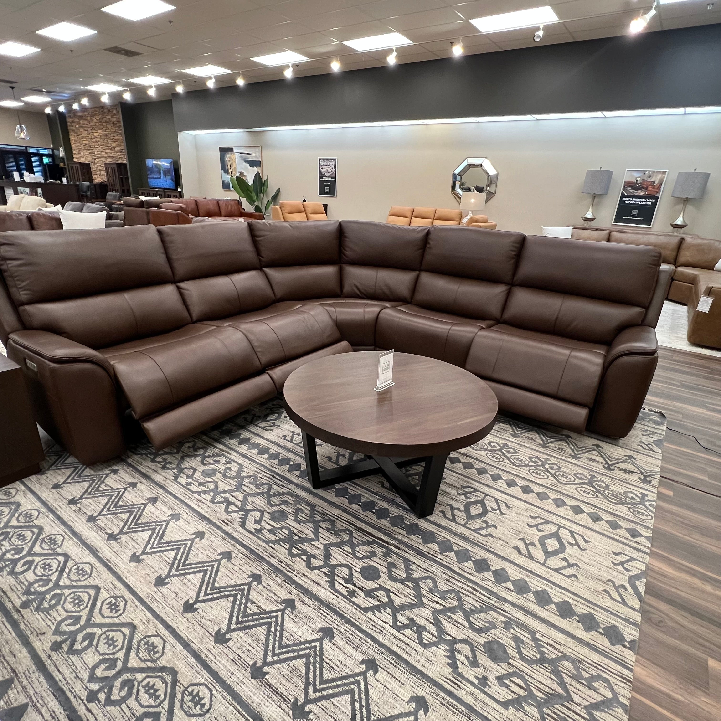 Horace 110” x 108” Top Grain Leather Power Motion Reclining 5 Seat Sectional -  Brompton Brown