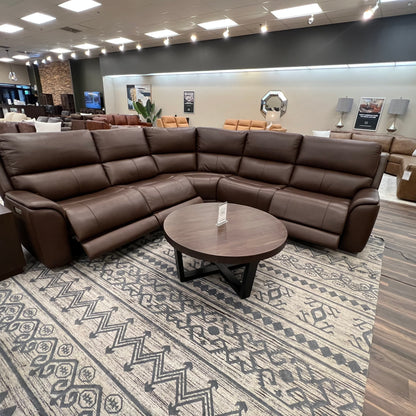 Horace 110” x 108” Top Grain Leather Power Motion Reclining 5 Seat Sectional -  Brompton Brown