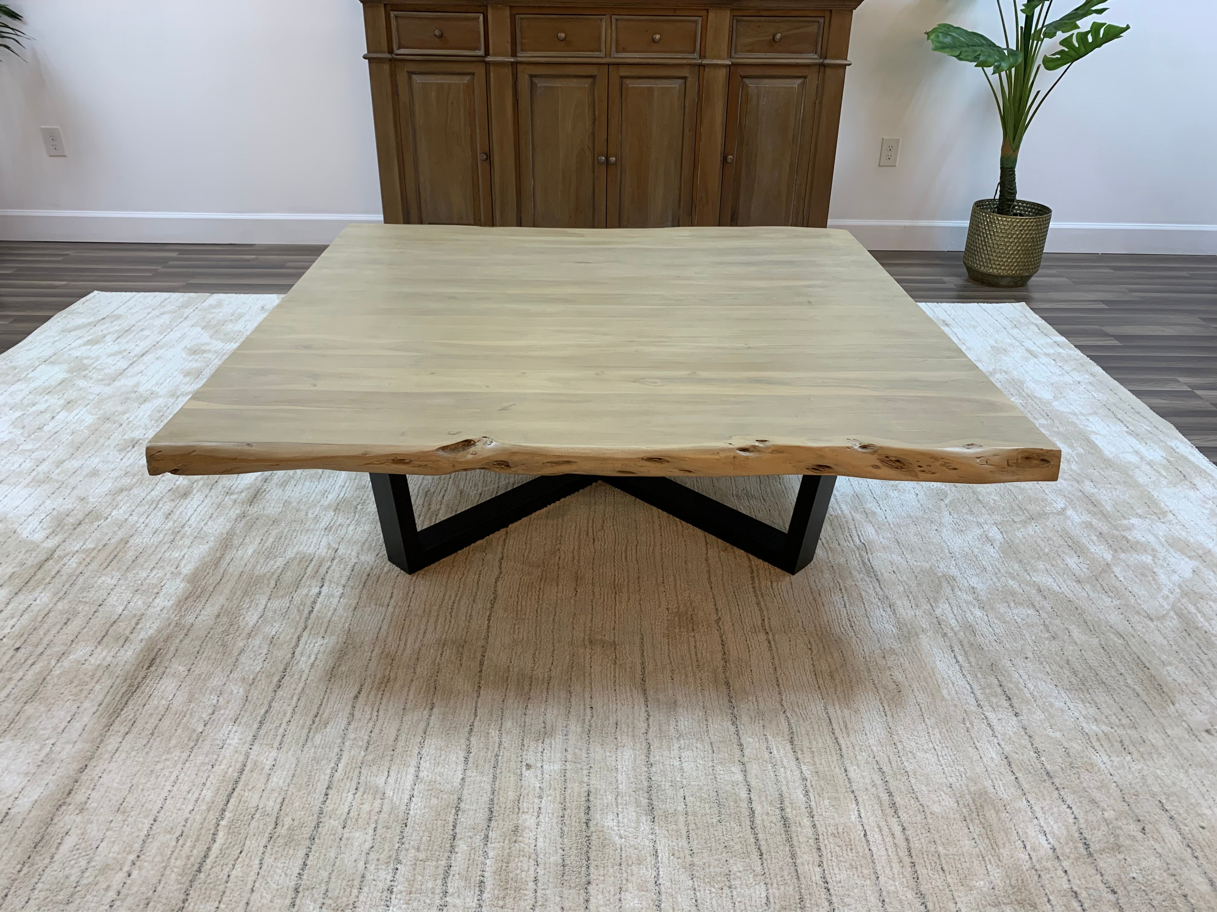 Malcolm Acacia 60" Square Live Edge Coffee Table - New White Wash