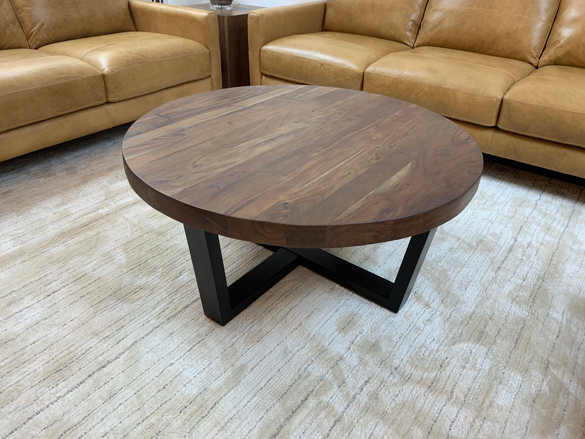 Malcolm Acacia 40" Round Coffee Table - Natural & Gray