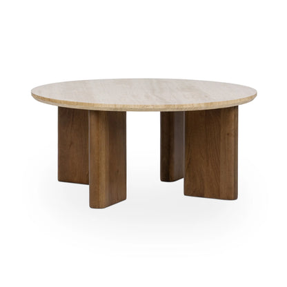 Wesley 40" Round Travertine Coffee Table - Tan