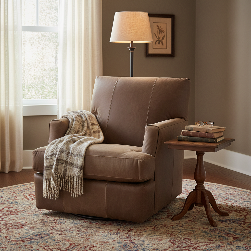 Cassidy 31" Wide Track Arm Top Grain Leather Swivel Glider - Dixieland Tobacco