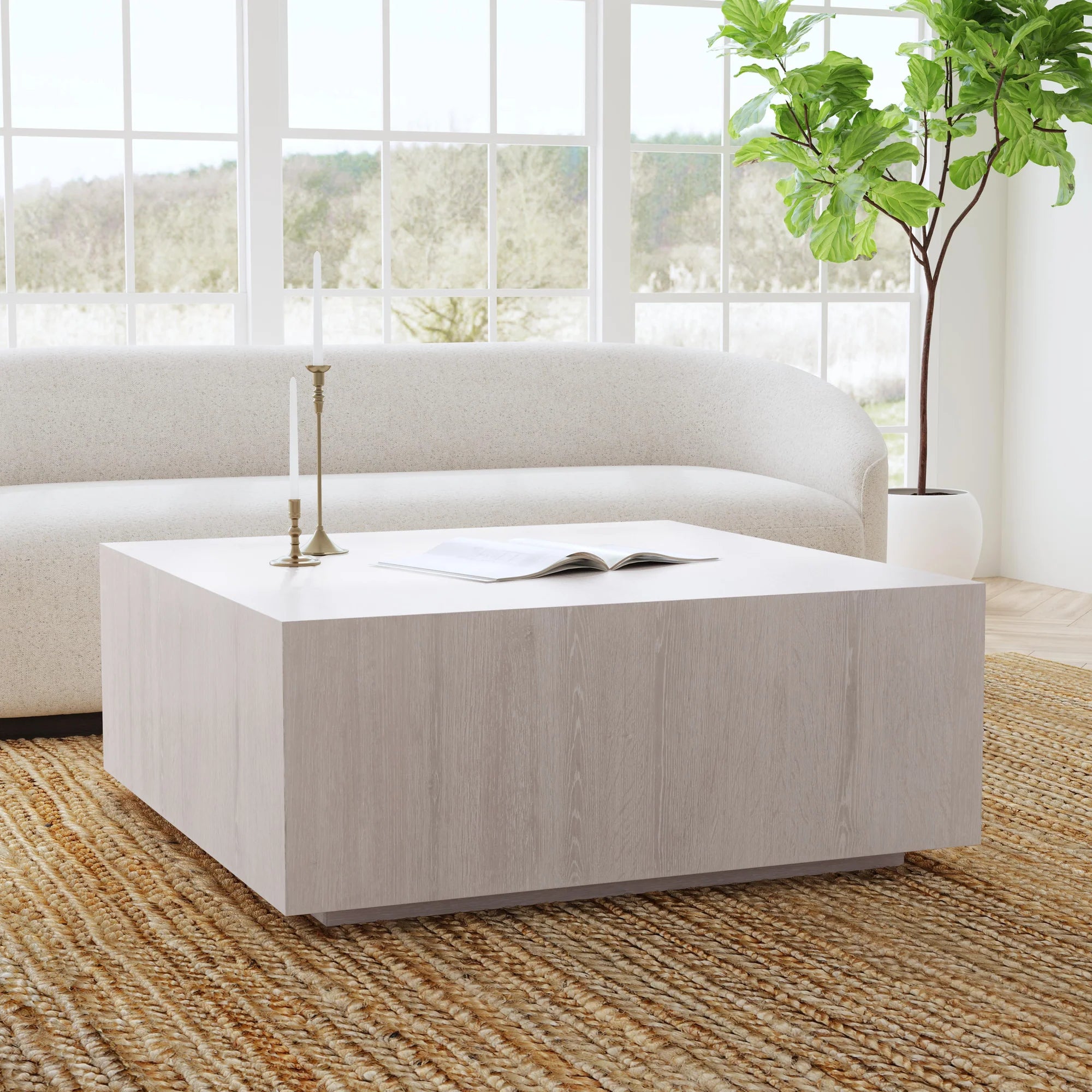 Dane 42" Square Oak Coffee Table Table - White