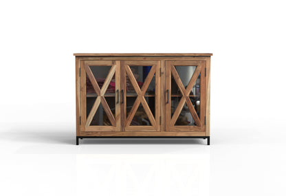 Wesley 60" 3 Door Glass Front Sideboard - Natural