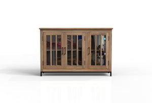 Walter 60" 3 Door Glass Front Sideboard - Natural + Gray