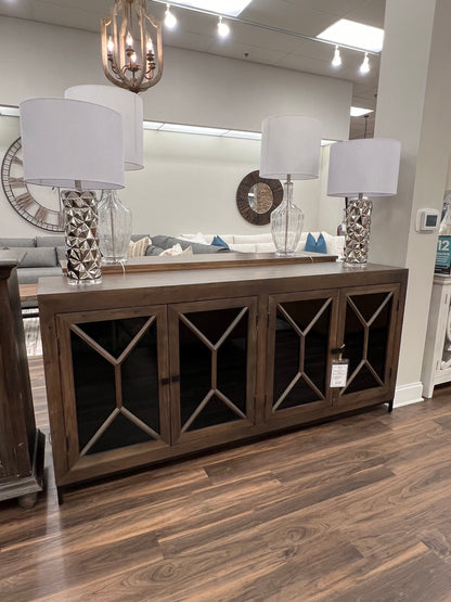 Candace 82" Smoked Glass 4 Door Sideboard - Natural + Smoke