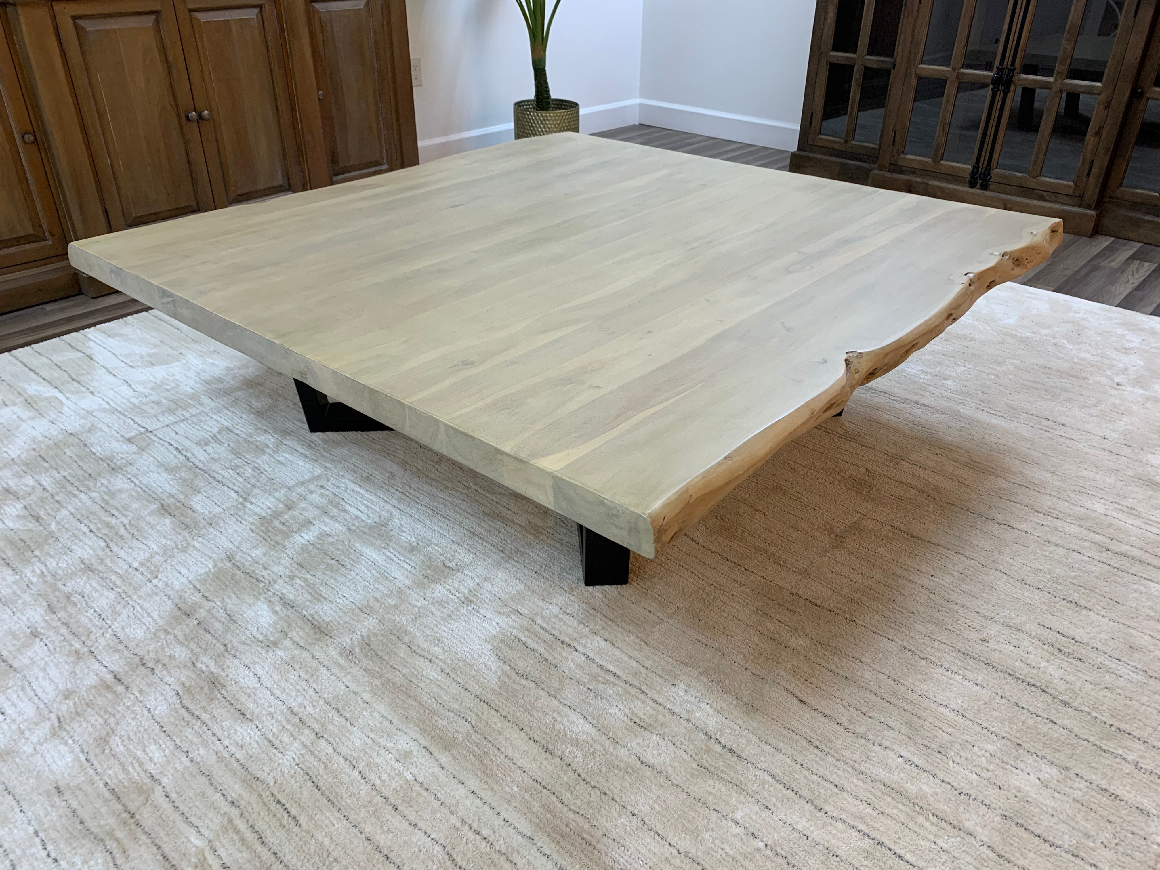 Malcolm Acacia 60" Square Live Edge Coffee Table - New White Wash