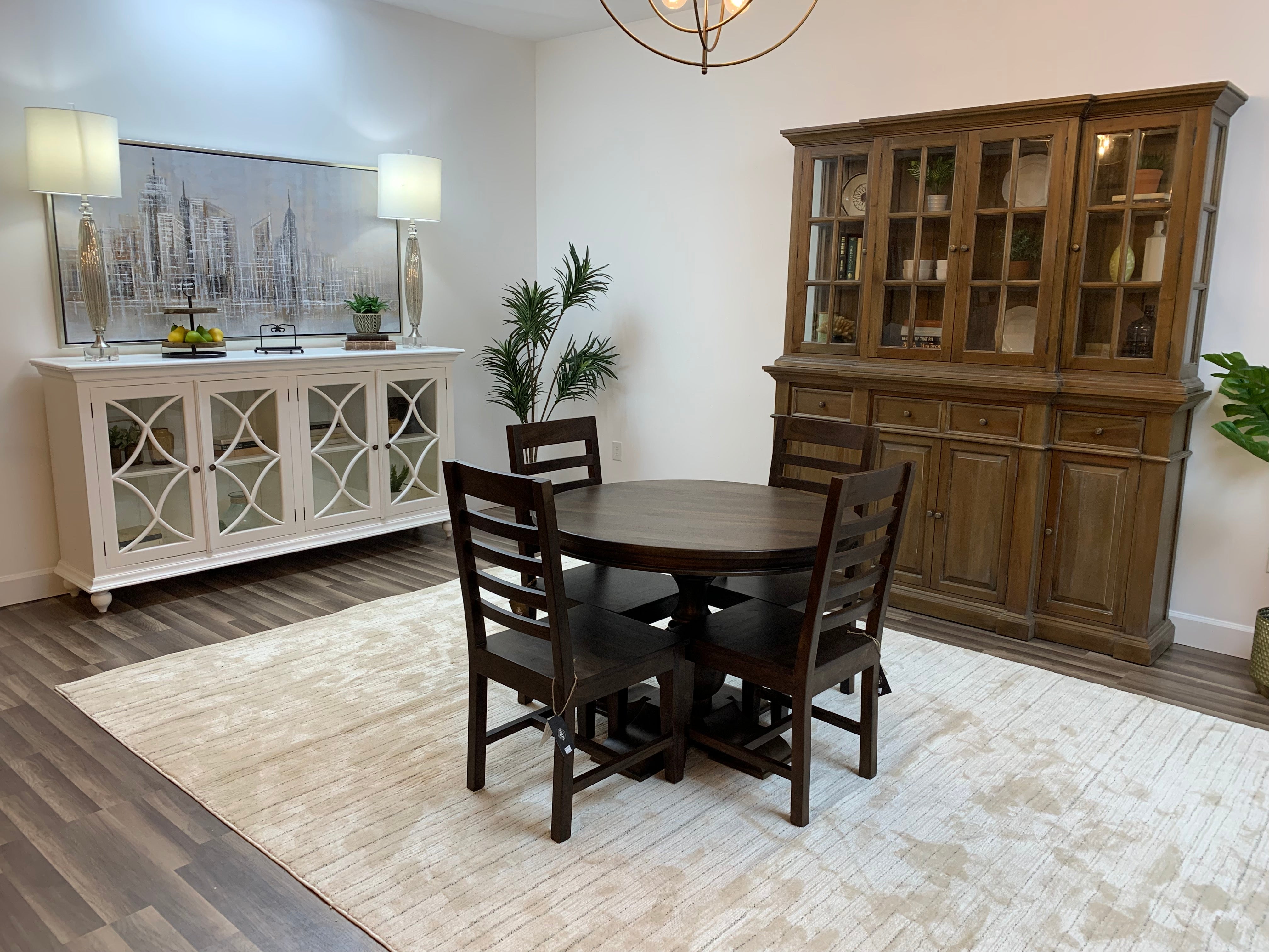 Marcia 42" Acacia Round Dining Table - Natural + Black