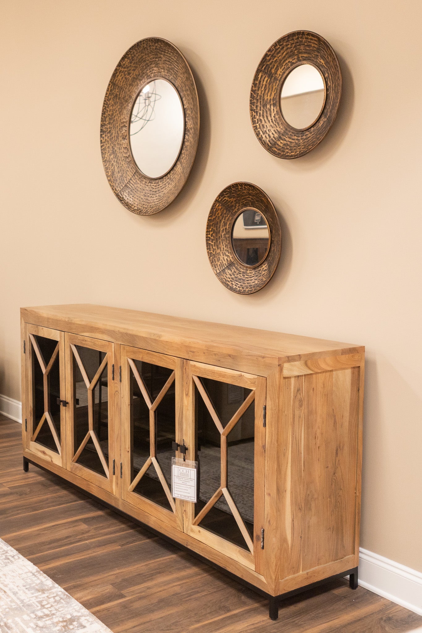 Candace 82" Smoked Glass 4 Door Sideboard - Natural