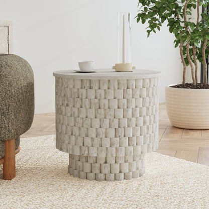 Madeira 25" Round End Table - Coastal White