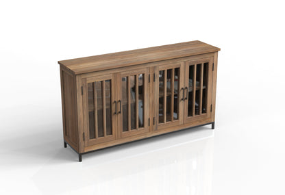 Walter 72" 4 Door Glass Front Sideboard - Natural + Gray