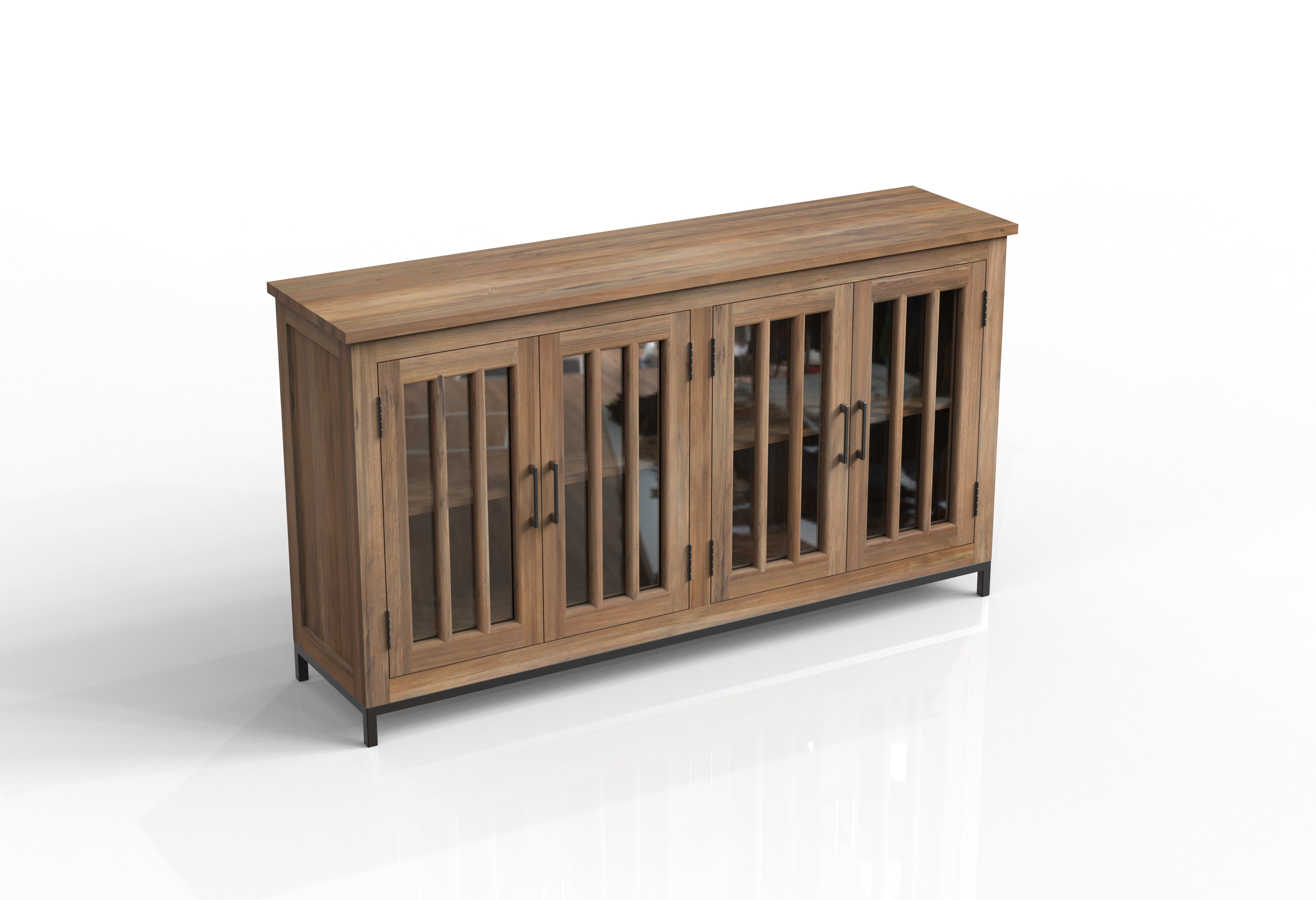 Walter 72" 4 Door Glass Front Sideboard - Natural + Gray