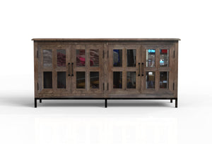 Tomas 76" 4 Door Glass Front Sideboard - Natural + Smoke