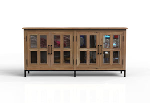 Tomas 76" 4 Door Glass Front Sideboard - Natural + Gray