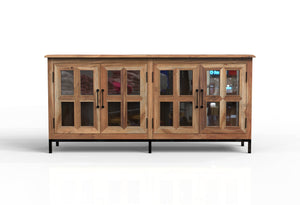 Tomas 76" 4 Door Glass Front Sideboard - Natural