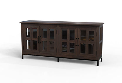 Tomas 76" 4 Door Glass Front Sideboard - Natural + Black