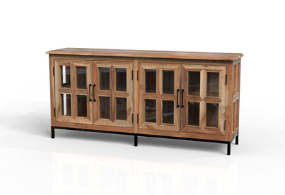 Tomas 76" 4 Door Glass Front Sideboard - Natural