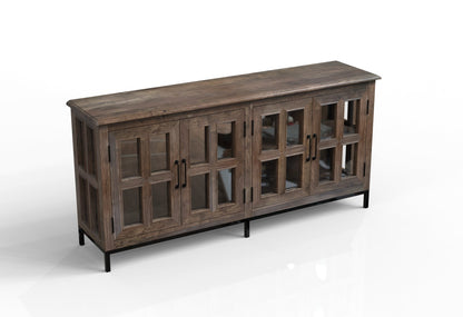 Tomas 76" 4 Door Glass Front Sideboard - Natural + Smoke