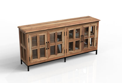 Tomas 76" 4 Door Glass Front Sideboard - Natural