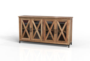 Wesley 76" 4 Door Glass Front Sideboard - Natural