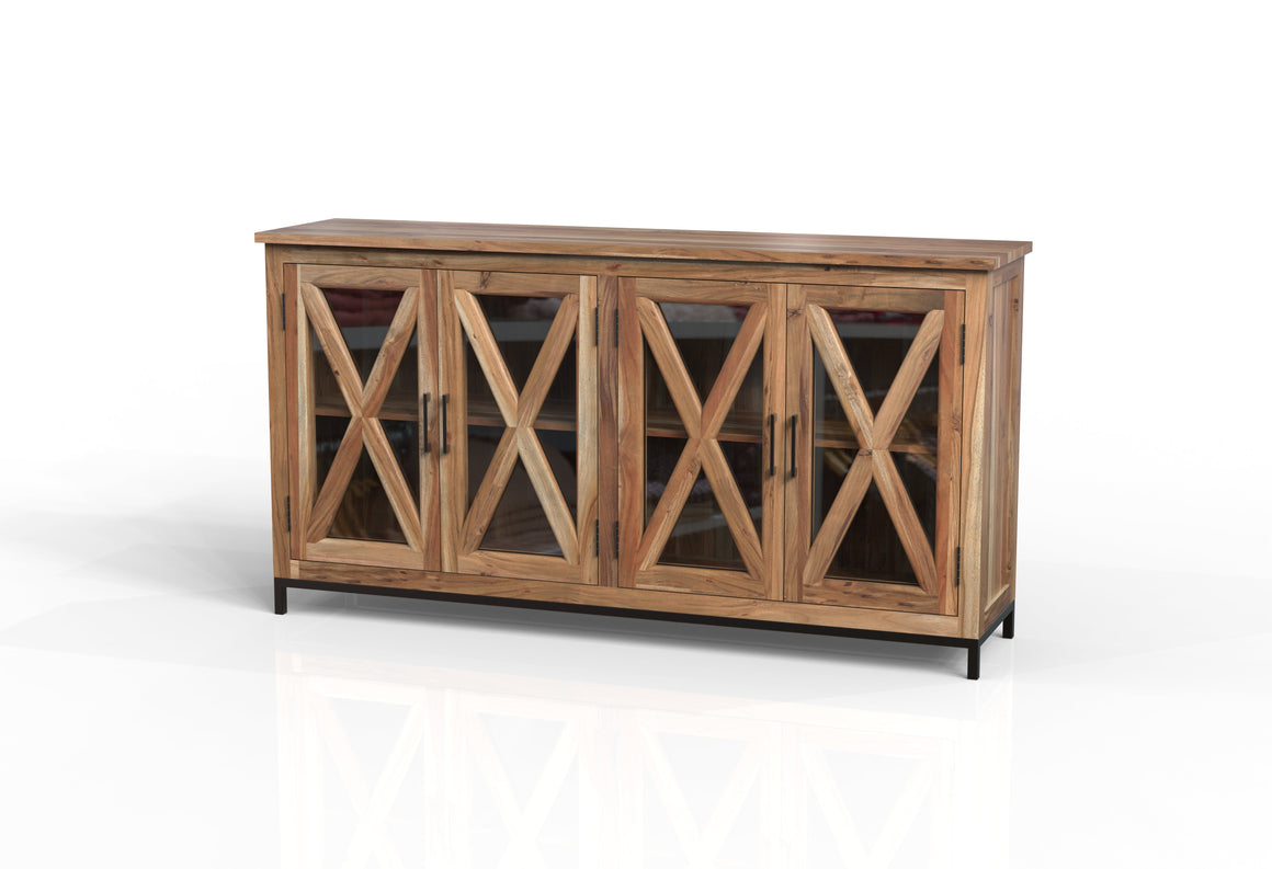 Wesley 76" 4 Door Glass Front Sideboard - Natural