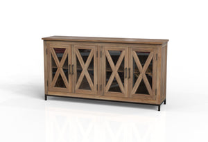 Wesley 76" 4 Door Glass Front Sideboard - Natural + Gray