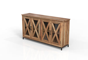 Wesley 76" 4 Door Glass Front Sideboard - Natural