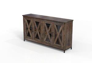 Wesley 76" 4 Door Glass Front Sideboard - Natural + Smoke