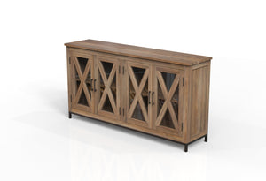 Wesley 76" 4 Door Glass Front Sideboard - Natural + Gray